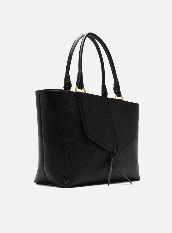 Bolsa Shopping Preta Couro Grande Recortes Capa
