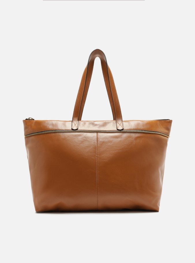 Bolsa Shopping Marrom Couro Grande Zíper