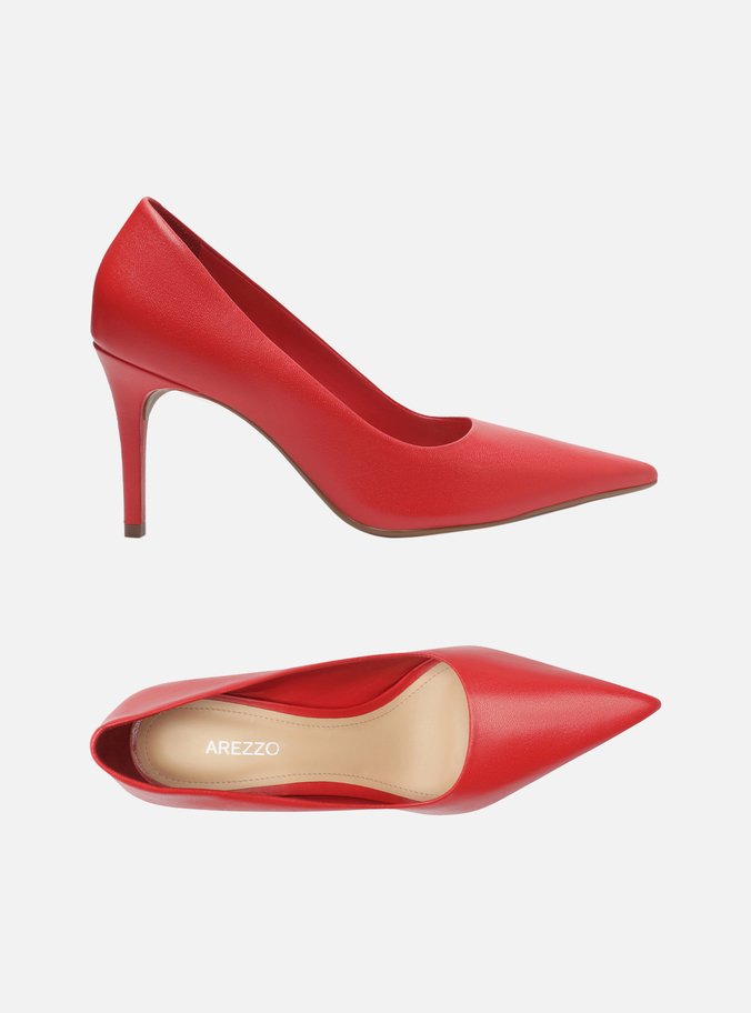 Scarpin Vermelho Couro Salto Fino Bico Fino