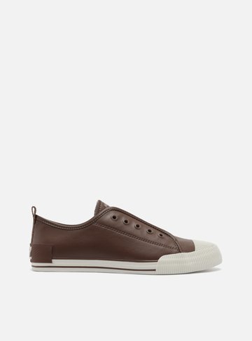 Tênis Slip On Marrom Couro Elástico
