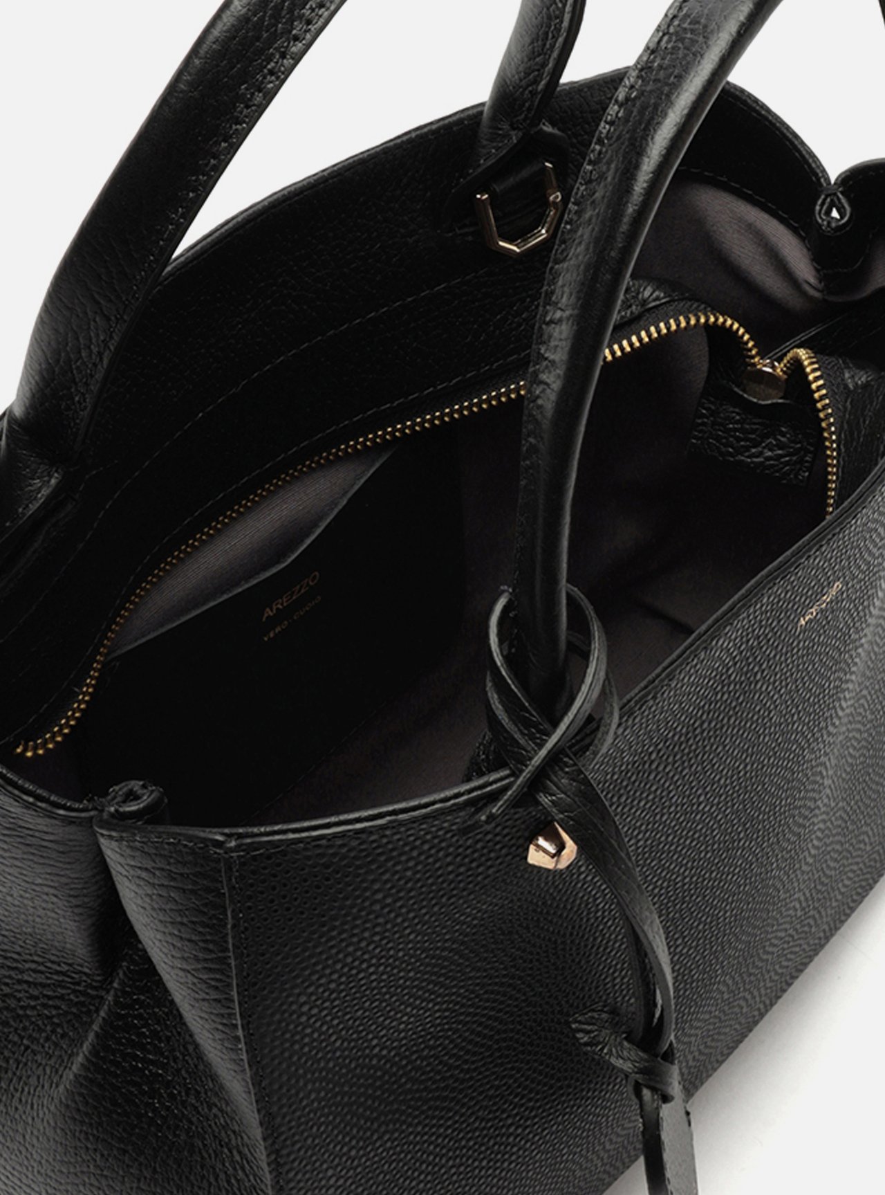 Bolsa Tote Preta Couro Bella Média — foto 4