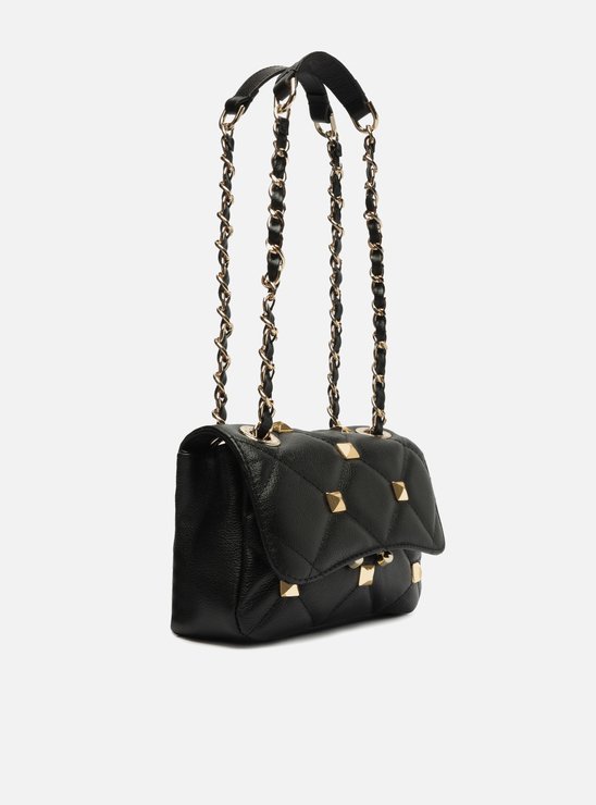 Bolsa Tiracolo Preta Couro Mizz Pequena Tachas
