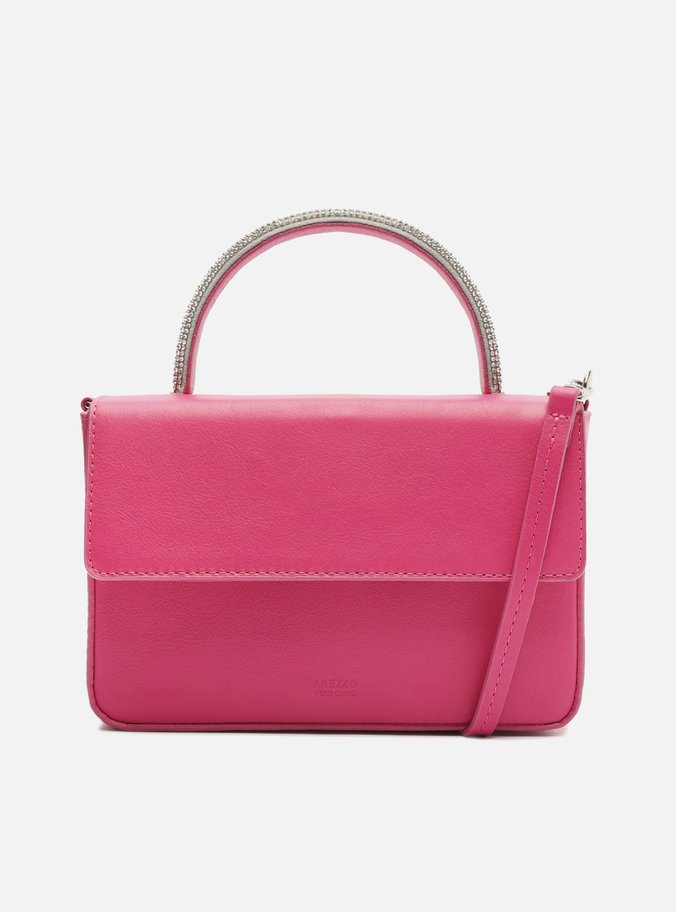 Bolsa Tiracolo Rosa Couro Pequena Strass