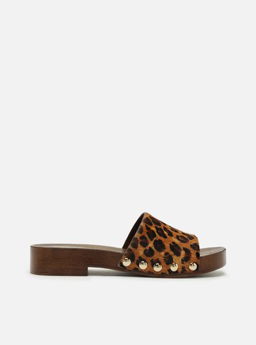 Tamanco Animal Print Salto Baixo Madeira