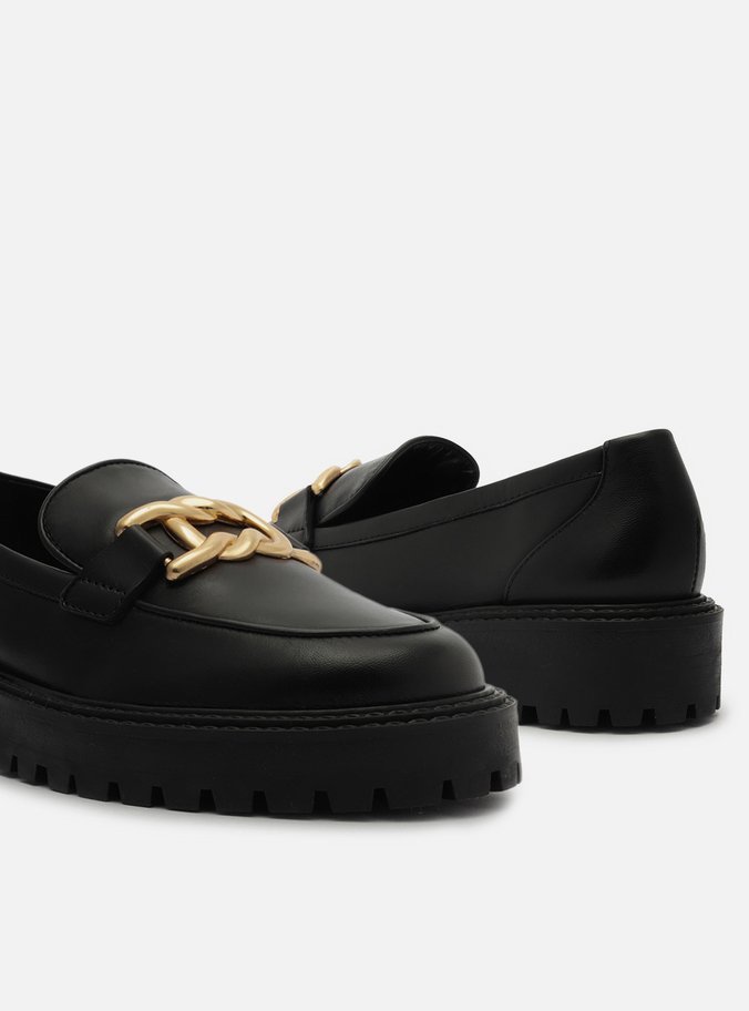 Mocassim Preto Couro Sola Tratorada Metal