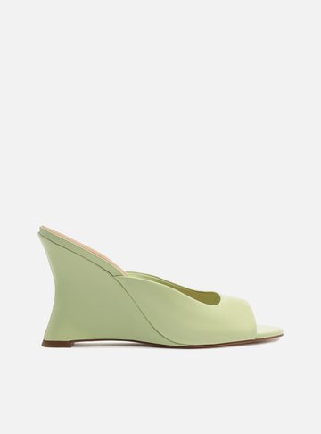 Tamanco Verde Couro Salto Alto Anabela