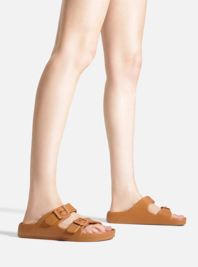 Slide Marrom Bico Redondo Fivela Brizza