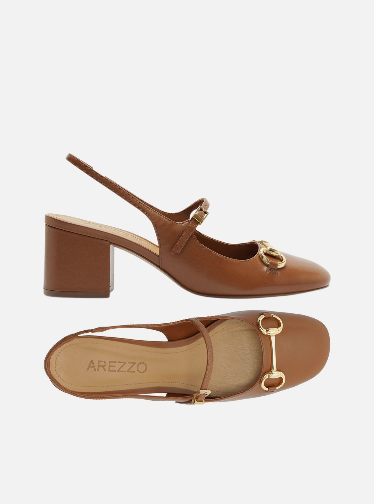 Scarpin Marrom Couro Salto Bloco Bridão Slingback — foto 6