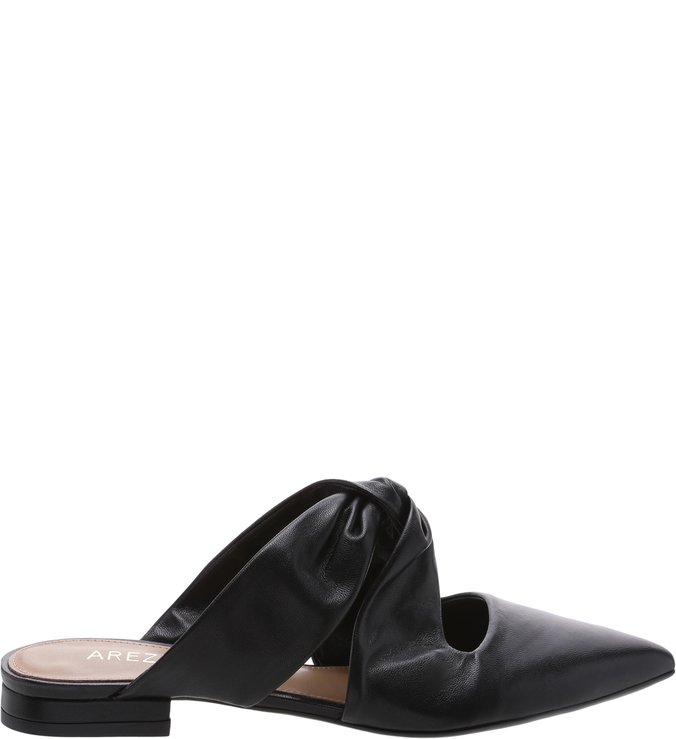 Mule Couro Recorte Lace Up Preta