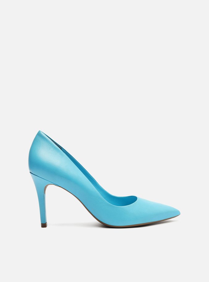 Scarpin Azul Couro Salto Fino Monocromático