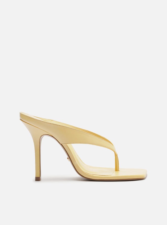 Tamanco Amarelo Couro Salto Alto Thong