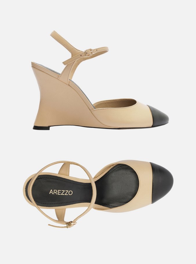 Scarpin Nude Couro Anabela Cap Toe