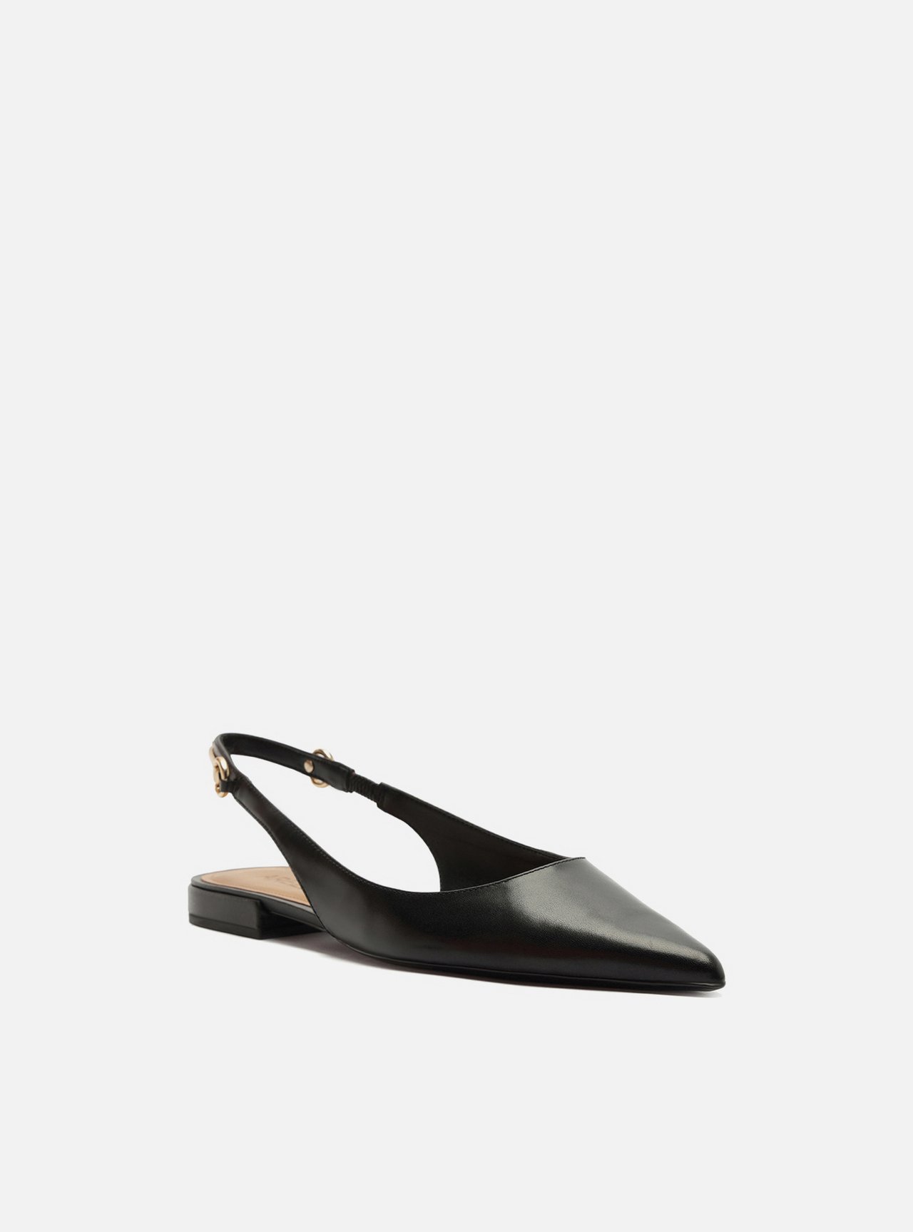 Sapatilha Preta Couro Bico Fino Slingback Metais — foto 2
