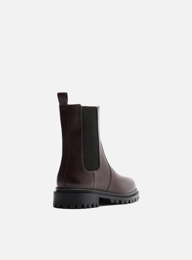Bota Marrom Couro Cano Curto Tratorada Elástico
