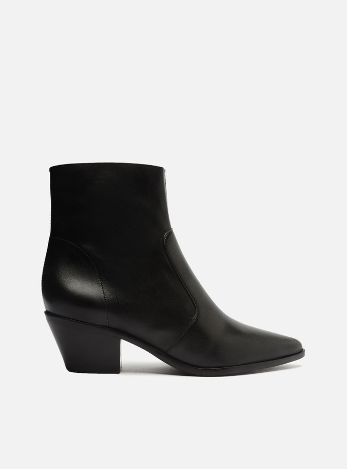 Bota Preta Couro Cano Curto Bico Fino
