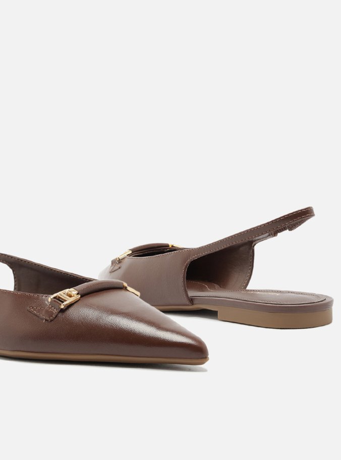 Sapatilha Marrom Couro Bico Fino Slingback