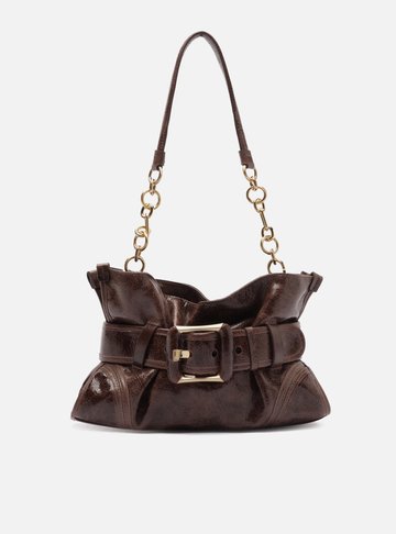 Arezzo — Bolsa Shoulder Marrom Couro Grande Maxi Fivela