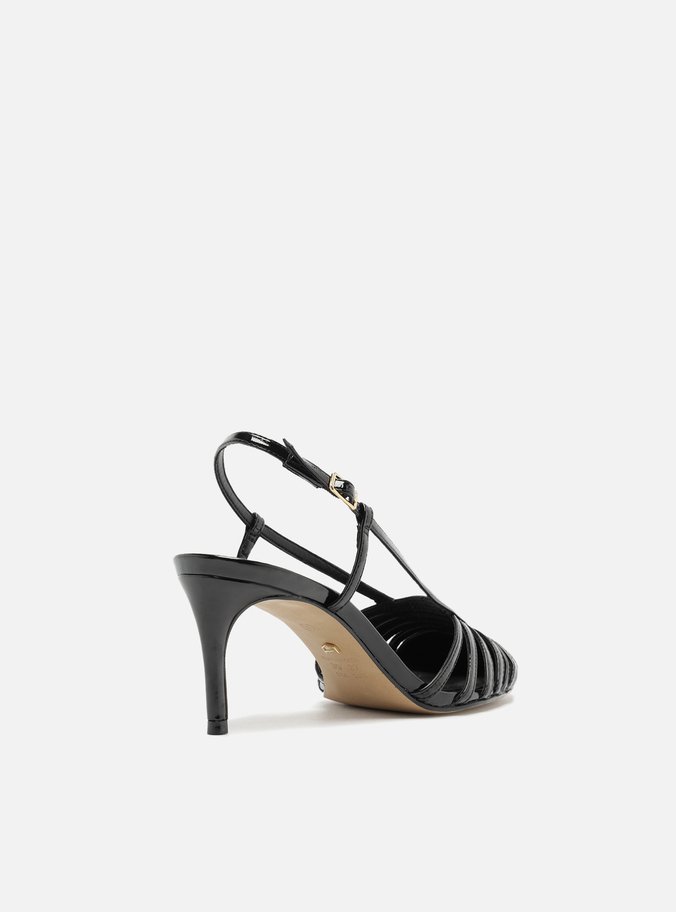 Scarpin Preto Verniz Salto Kitten Tira Contínua