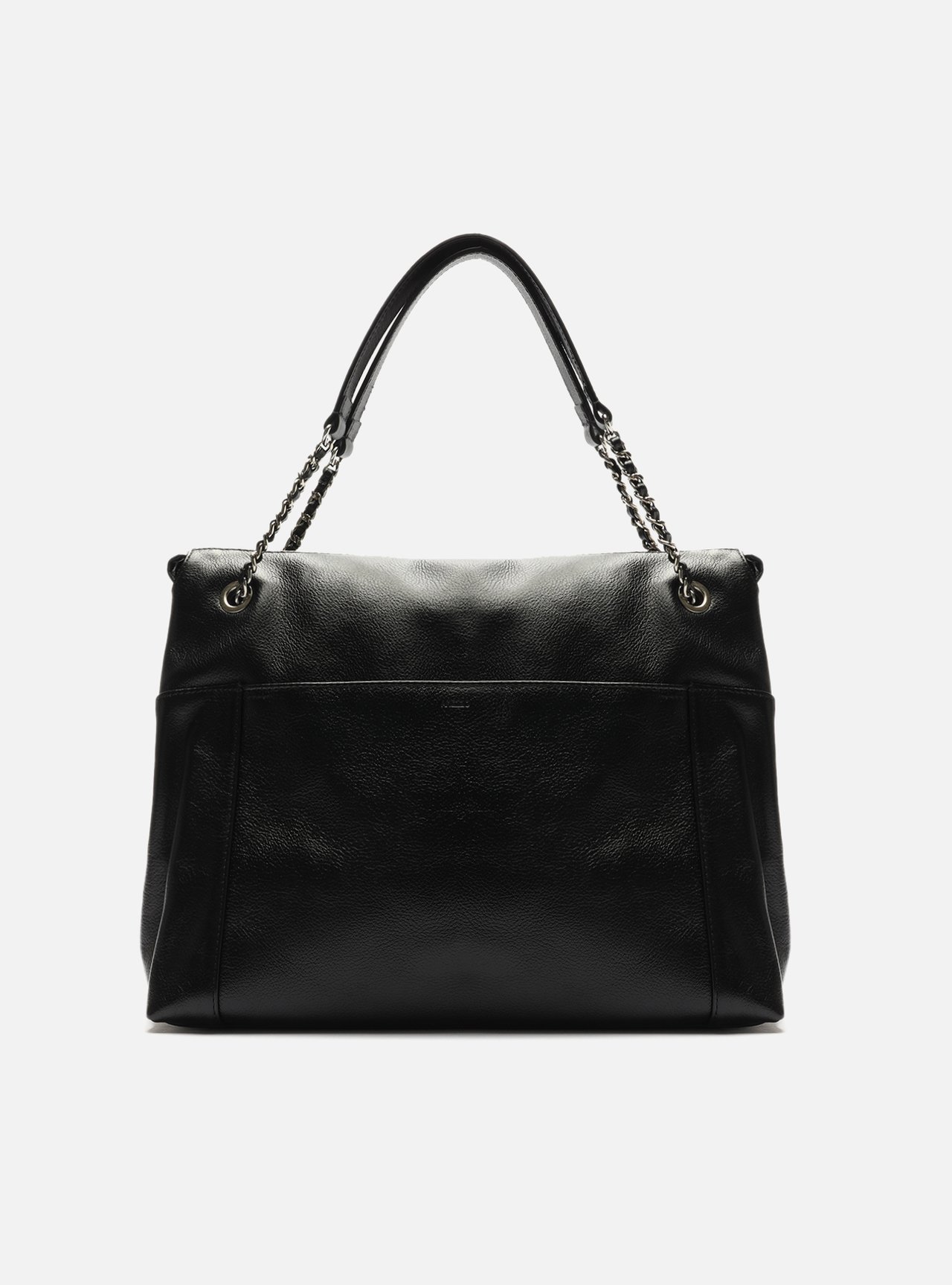Bolsa Shopping Preta Couro Grande Metal — foto 3