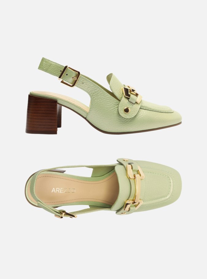 Loafer Verde Couro Salto Bloco Bridão Switch com Troca de Bridão