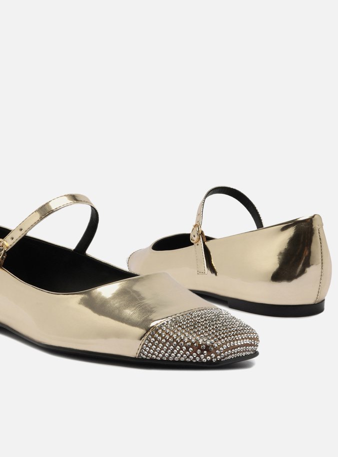 Sapatilha Boneca Dourada Bico Quadrado Strass