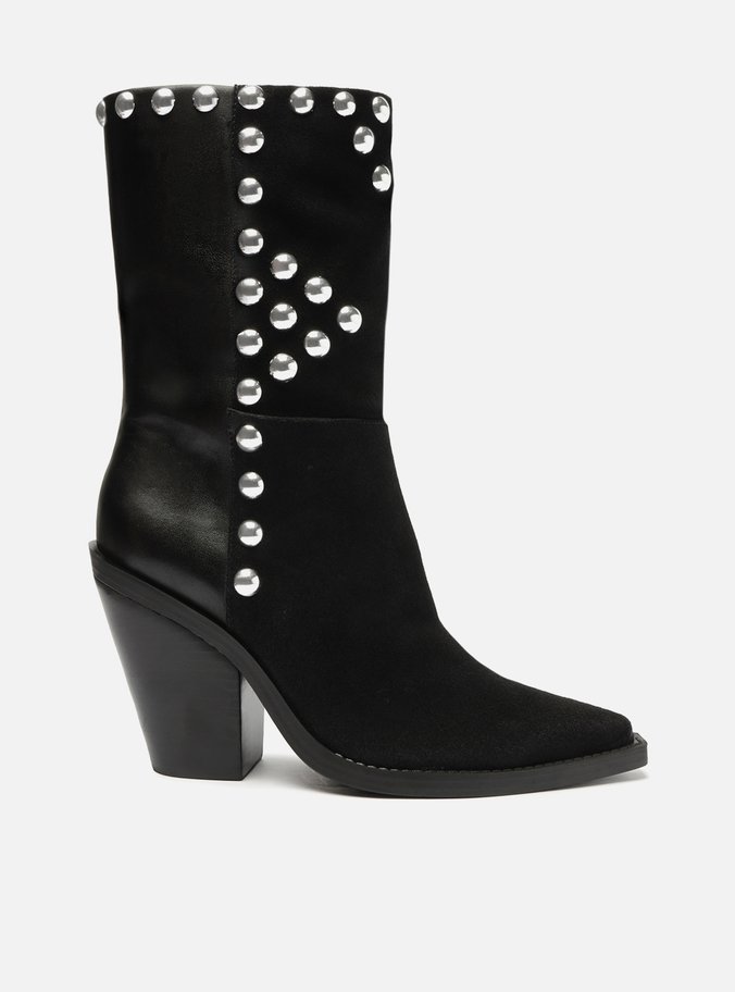 Bota Preta Camurça Cano Médio Western Tachas Hezel