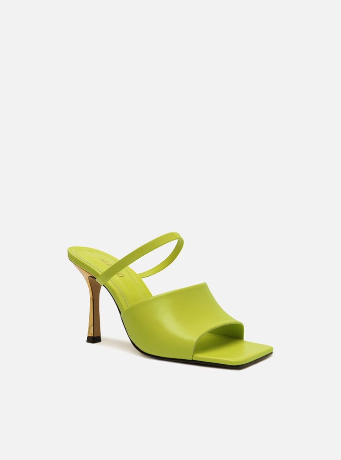 Mule Verde Couro Salto Fino Tira Larga