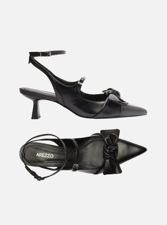 Scarpin Boneca Preto Couro Maxi Laço