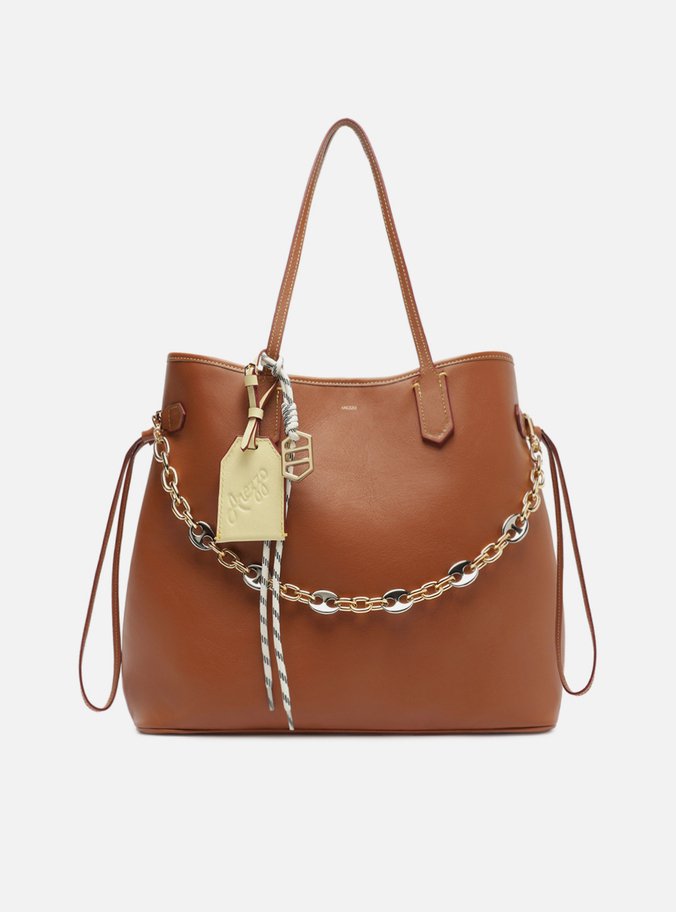 Bolsa Shopping Marrom Couro Grande Corrente