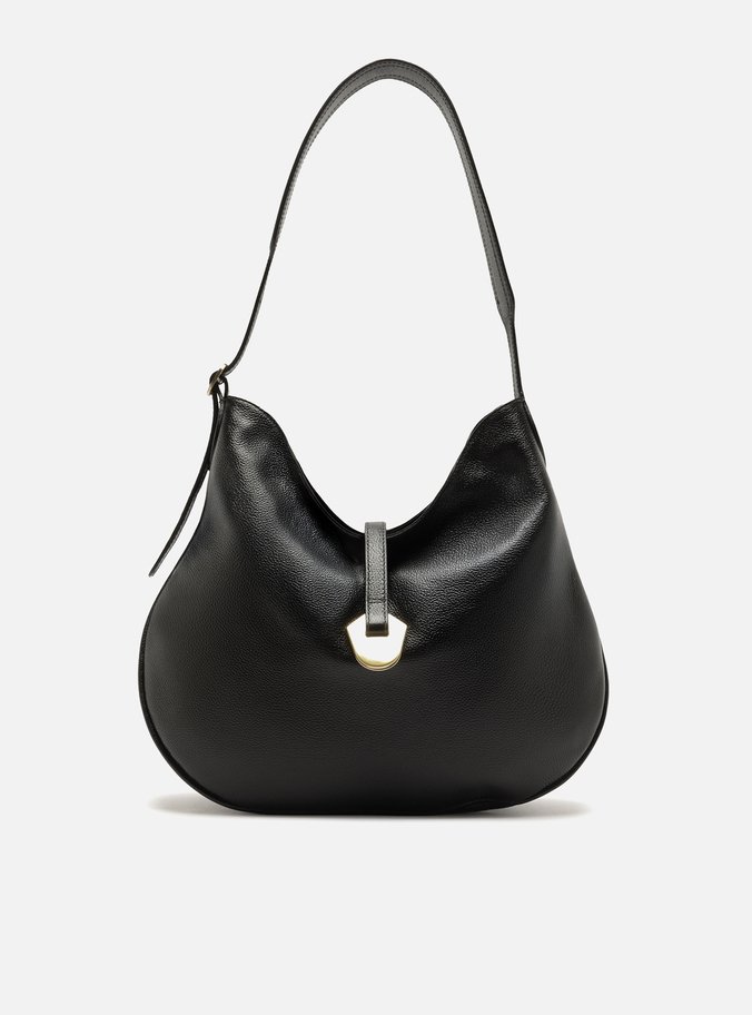 Bolsa Hobo Preta Couro Grande Metal Orgânico