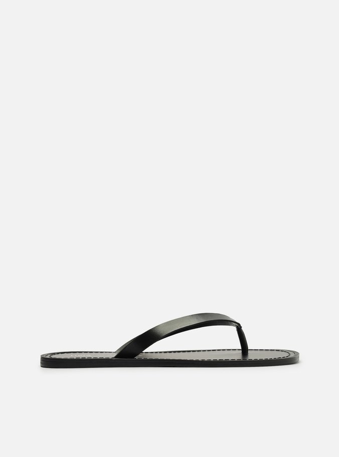Rasteira Preta Couro Flip Flop Livia