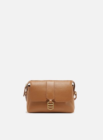 Bolsa Tiracolo Marrom Couro Pequena Metal ID