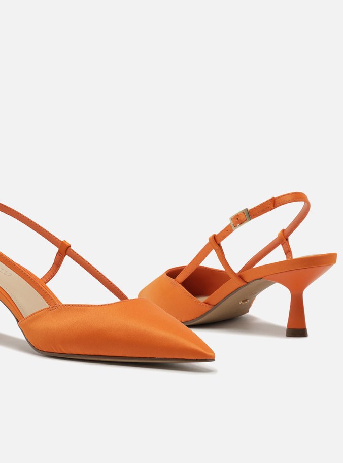 Scarpin Laranja Cetim Salto Baixo Geométrico