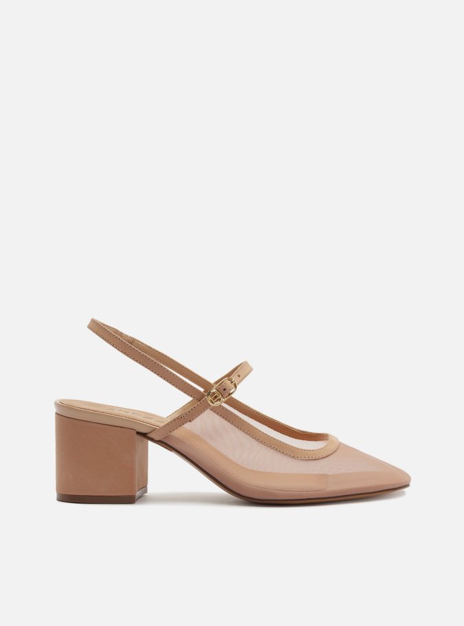 Scarpin Nude Salto Bloco Slingback