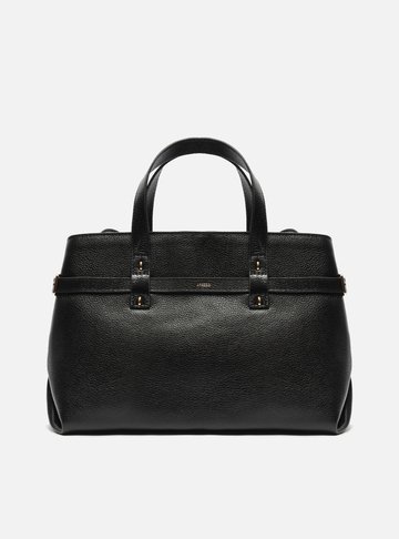 Bolsa Tote Preta Couro Grande Fivelas