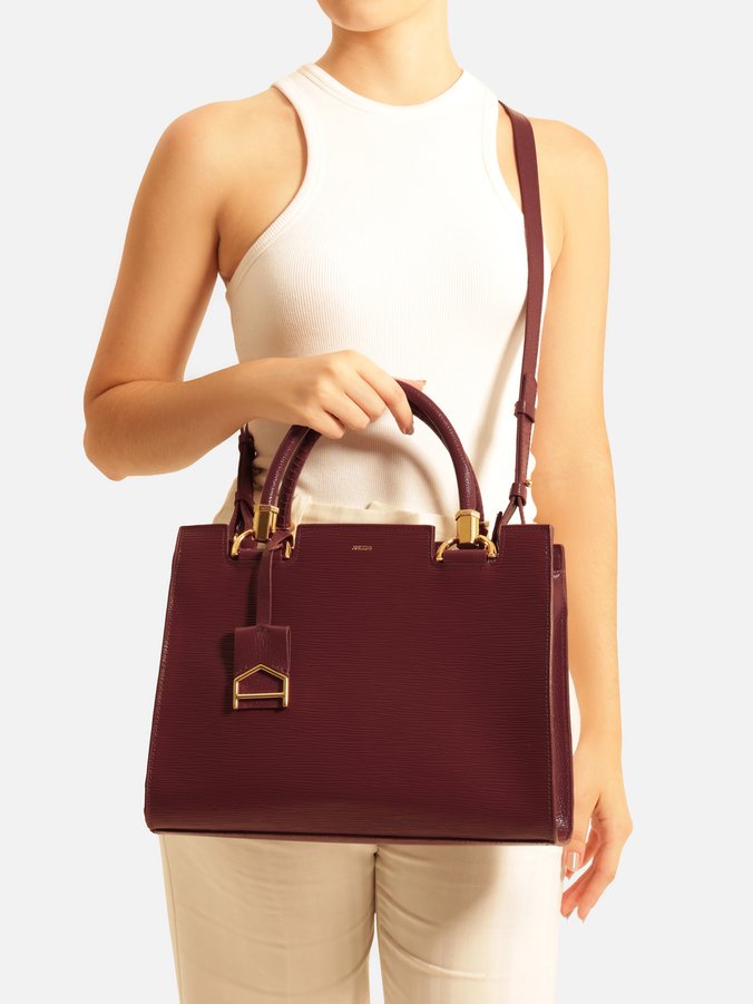 Bolsa Tote Vinho Couro Abraccio Grande