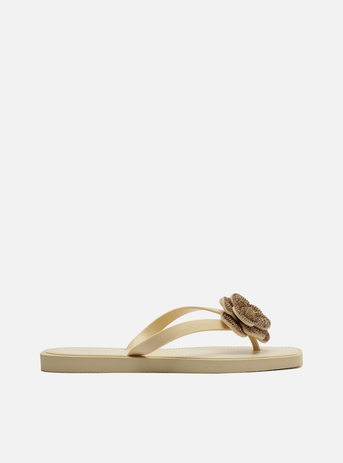 Chinelo de Dedo Off-White Recouro Square Flor Strass