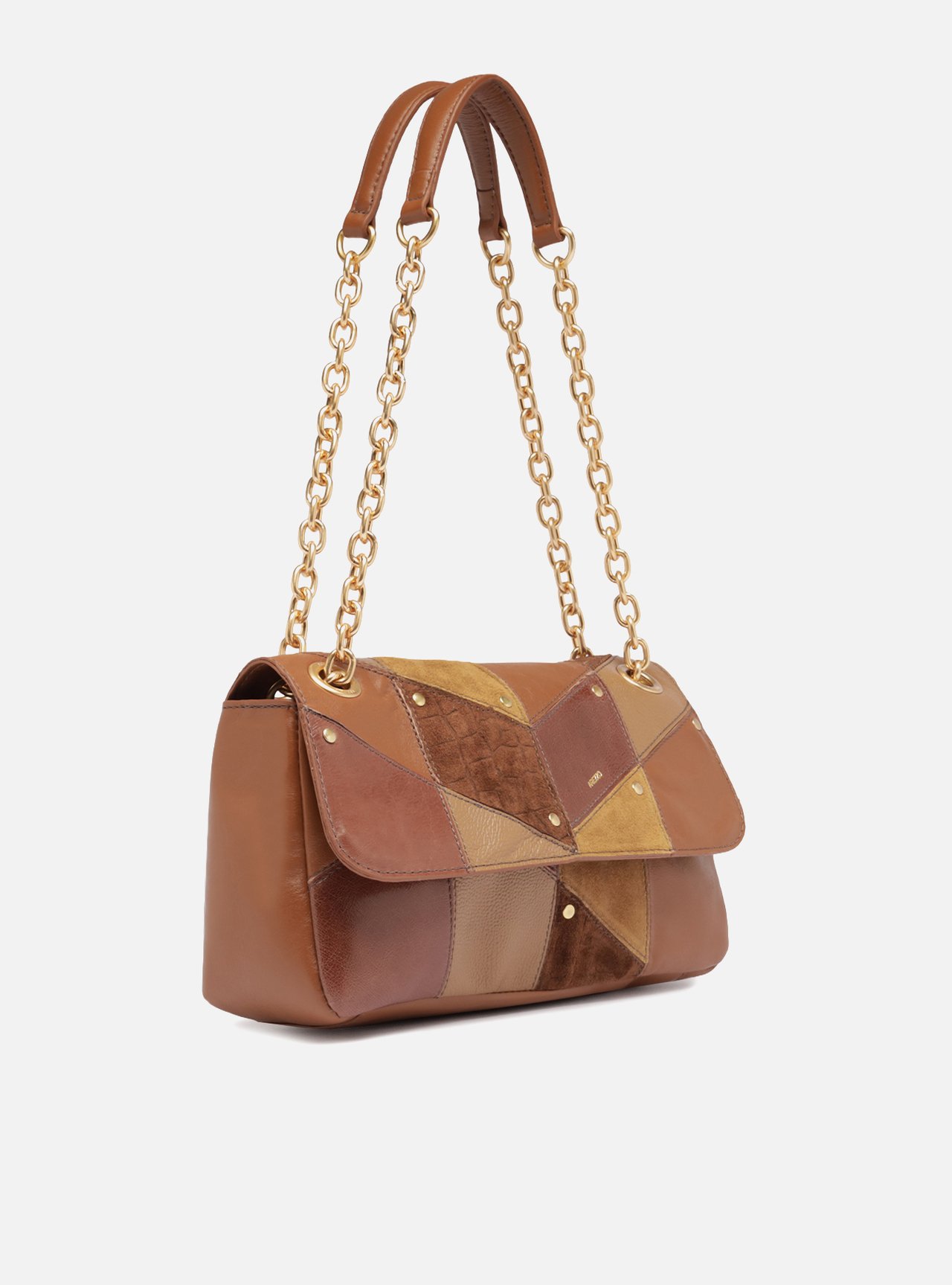 Bolsa Tiracolo Marrom Couro Média Correntes — foto 5