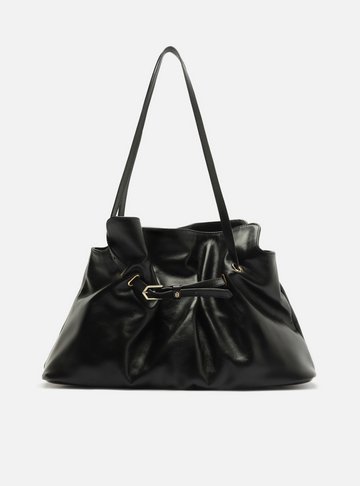 Arezzo — Bolsa Shopping Preta Couro Grande Tira Fivela