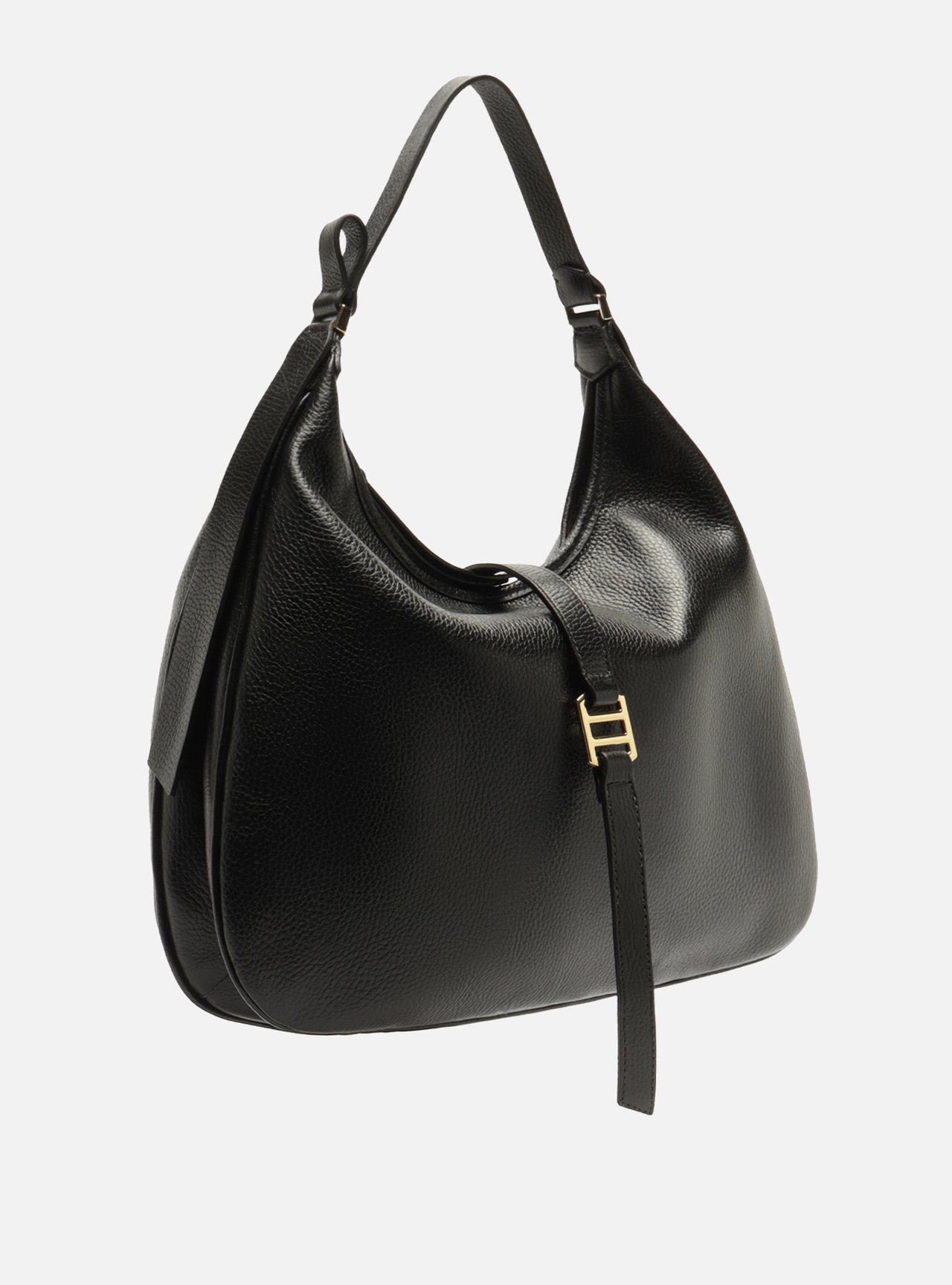 Bolsa Hobo Preta Couro Metais Dourados — foto 5