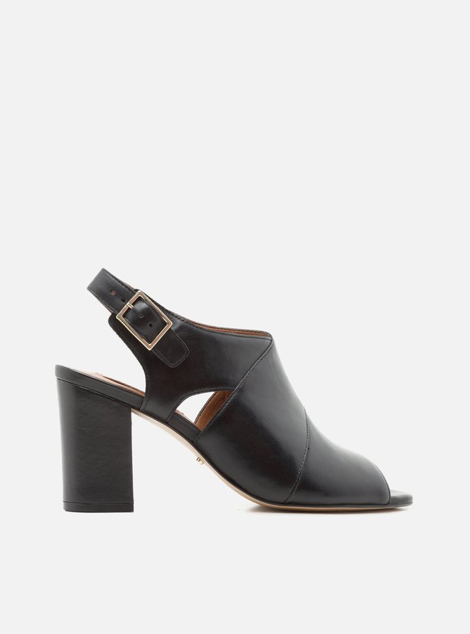 Sandal Boot Preto Couro Salto Bloco Fivela Preto