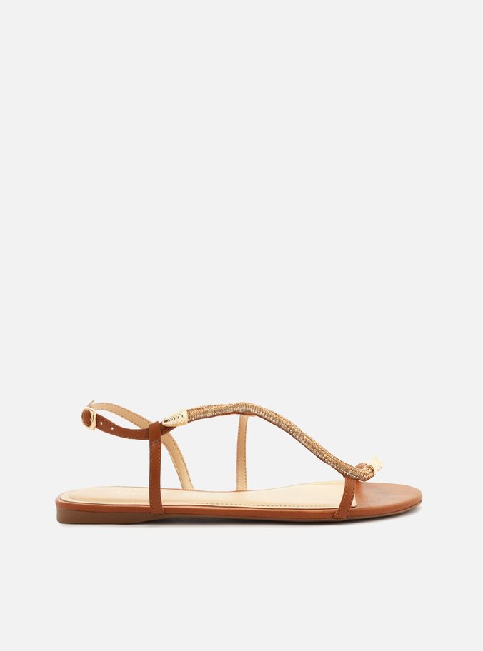 Rasteira Marrom Tira Curva Pedraria Snake