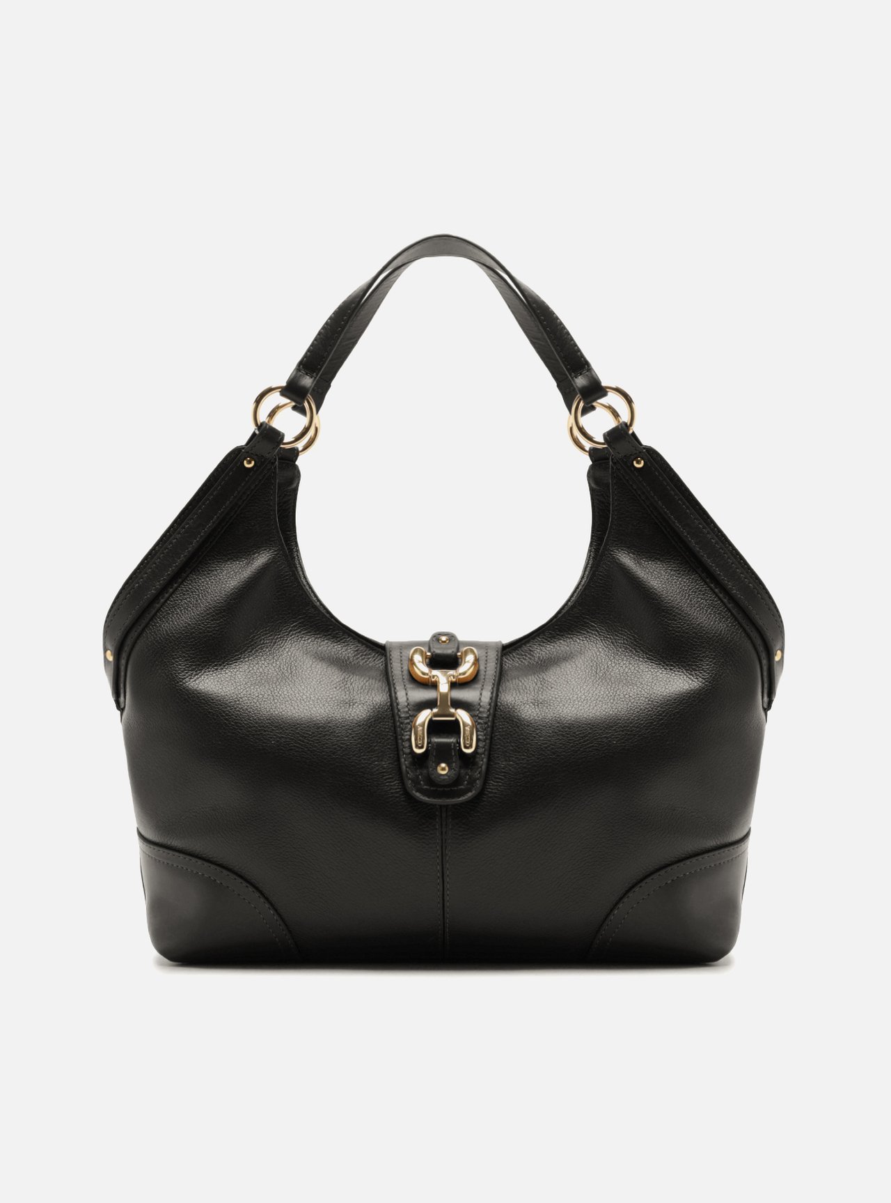 Bolsa Hobo Preta Couro Grande Metais — foto 1