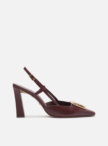 Scarpin Vinho Couro Salto Alto Slingback Metal