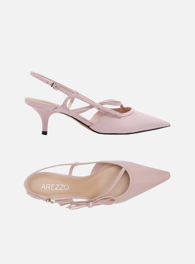 Scarpin Rosa Salto Fino Slingback Laço