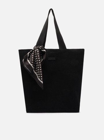 Arezzo — Bolsa Shopping Preta Crochê Grande Lenço Brizza