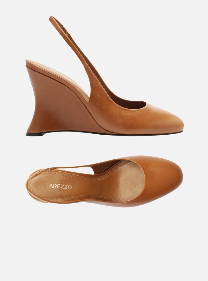 Scarpin Marrom Couro Salto Anabela Slingback
