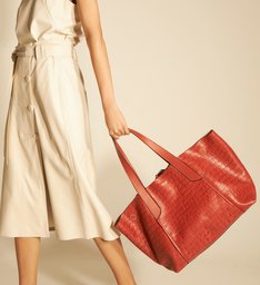 Bolsa Shopping Marrom Couro Croco Roma Bolsa Shopping Marrom Couro Croco Roma