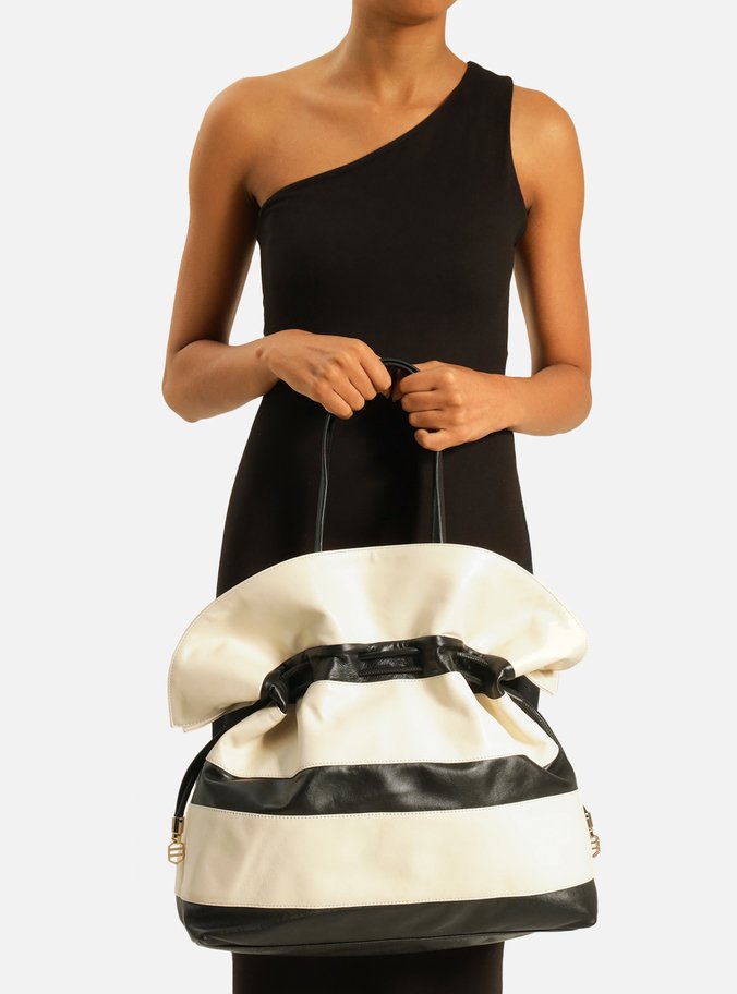Bolsa Shopping Branca Couro Grande Preta TIG