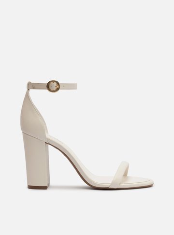 Sandália Off White Couro Salto Alto Bloco Básica